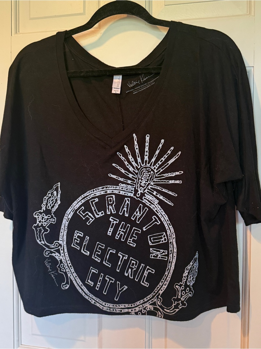 Electric City Black Graphic V-Neck Tee with White Print